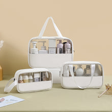 Load image into Gallery viewer, Splicing Makeup Bag PVC Translucent Large Capacity Bath Bag PU Waterproof Handheld Portable Travel Storage Bag