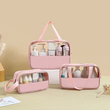 Load image into Gallery viewer, Splicing Makeup Bag PVC Translucent Large Capacity Bath Bag PU Waterproof Handheld Portable Travel Storage Bag