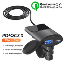 Load image into Gallery viewer, Motorcycle Dual USB Charger Handlebar 30W+18W PD+QC3.0 Fast Charging Waterproof 12V Phone Socket Adapter Accessories