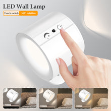 Load image into Gallery viewer, LED Wall Light Rechargeable Touch Double Head Wall Lamp 360° Rotation Wireless Remote Control LED Spotlight For Bedroom Lighting