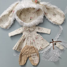 Load image into Gallery viewer, Handmade Doll Skirt Dress With Big Ear Rabbit Hat Doll Floral Patterned Dress For Ob22 Ob24 For Doll