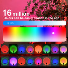Load image into Gallery viewer, USB Sunset Lamp APP Bluetooth Remote Control LED Projector Photography Wall Atmosphere Lighting Projection Lamp for Bedroom Home Decor Gift