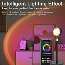 Load image into Gallery viewer, USB Sunset Lamp APP Bluetooth Remote Control LED Projector Photography Wall Atmosphere Lighting Projection Lamp for Bedroom Home Decor Gift