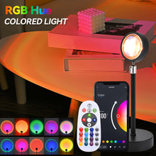 Load image into Gallery viewer, USB Sunset Lamp APP Bluetooth Remote Control LED Projector Photography Wall Atmosphere Lighting Projection Lamp for Bedroom Home Decor Gift