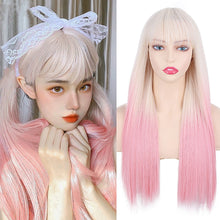 Load image into Gallery viewer, Bangs Colorful Gradient Long Straight Hair Full Wig Headband Straight Reference Picture Wig Heatresistant Synthetic Fiber Wig