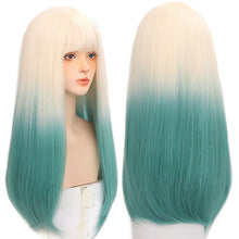 Load image into Gallery viewer, Bangs Colorful Gradient Long Straight Hair Full Wig Headband Straight Reference Picture Wig Heatresistant Synthetic Fiber Wig