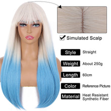Load image into Gallery viewer, Bangs Colorful Gradient Long Straight Hair Full Wig Headband Straight Reference Picture Wig Heatresistant Synthetic Fiber Wig