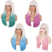 Load image into Gallery viewer, Bangs Colorful Gradient Long Straight Hair Full Wig Headband Straight Reference Picture Wig Heatresistant Synthetic Fiber Wig