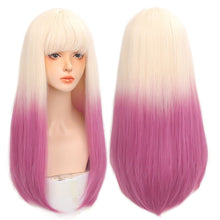 Load image into Gallery viewer, Bangs Colorful Gradient Long Straight Hair Full Wig Headband Straight Reference Picture Wig Heatresistant Synthetic Fiber Wig