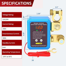 Load image into Gallery viewer, Car 12V 240A Battery Disconnect Power Switch Shut Off Cut Off Kill Switch With Remote Control Truck Switch
