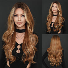 Load image into Gallery viewer, Fashionable Women's Mid Cut Dyed Wig Set Long Curly Hair Wig Cover Breathable Large Wave Elegant Simulation Wig Cover
