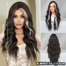 Load image into Gallery viewer, Fashionable Women's Mid Cut Dyed Wig Set Long Curly Hair Wig Cover Breathable Large Wave Elegant Simulation Wig Cover