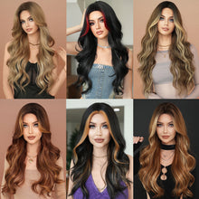 Load image into Gallery viewer, Fashionable Women's Mid Cut Dyed Wig Set Long Curly Hair Wig Cover Breathable Large Wave Elegant Simulation Wig Cover