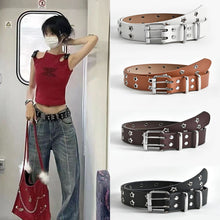 Load image into Gallery viewer, Stylish Casual Women Belt Personalized Hollow Double Row Waistband PU Leather Metal Buckle Waistband Waist Decoration