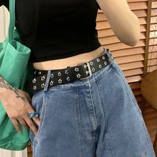 Load image into Gallery viewer, Stylish Casual Women Belt Personalized Hollow Double Row Waistband PU Leather Metal Buckle Waistband Waist Decoration