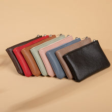 Load image into Gallery viewer, Solid Color Simple Litchi Patterned Coin Wallet Zipper Blocking PU Leather Portable Wallet Card Coin Key Portable Storage Bag