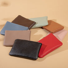 Load image into Gallery viewer, Solid Color Simple Litchi Patterned Coin Wallet Zipper Blocking PU Leather Portable Wallet Card Coin Key Portable Storage Bag