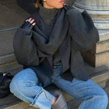 Load image into Gallery viewer, Solid Color Cape Scarf Collar Coat Fashionable Warm Comfortable Loose Short Coat Winter Long Sleeve Woolen Coat for Women