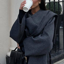 Load image into Gallery viewer, Solid Color Cape Scarf Collar Coat Fashionable Warm Comfortable Loose Short Coat Winter Long Sleeve Woolen Coat for Women