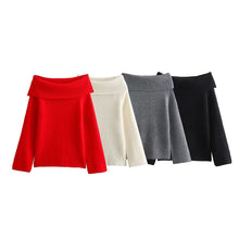 Load image into Gallery viewer, Solid Color loose Fashionable Knitted Sweater Autumn Winter Boat Neck Sweater Comfortable Warm Sweater Coat for Women