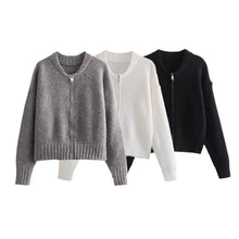 Load image into Gallery viewer, Zipper Knit Sweater Jacket Stylish Comfortable Sweater Cardigan Autumn Winter Solid Color Loose Warm Coat Outwear for Women