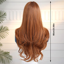 Load image into Gallery viewer, Red Brown Copper Ginger Long Wave Synthetic Wigs for Women Natural Wave Wigs with Bangs Heat Resistant Cosplay Wig Hair
