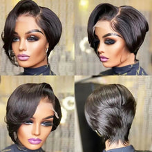 Load image into Gallery viewer, Human Hair Lace Frontal Wig Natural Color Front Lace Bob Wig Human Hair Wigs Cheap Wigs Pixie Cut Wigs Human False Hair