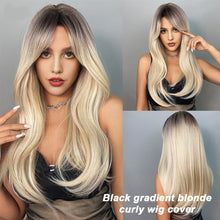 Load image into Gallery viewer, With Bangs Brown Blonde Long Straight Synthetic Wigs Cosplay Wig for Women High Temperature Natural Fake Hair