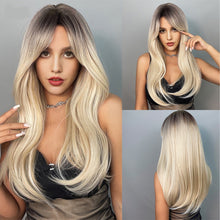 Load image into Gallery viewer, With Bangs Brown Blonde Long Straight Synthetic Wigs Cosplay Wig for Women High Temperature Natural Fake Hair