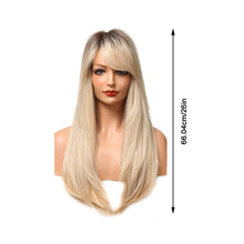 Load image into Gallery viewer, With Bangs Brown Blonde Long Straight Synthetic Wigs Cosplay Wig for Women High Temperature Natural Fake Hair