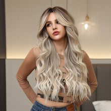 Load image into Gallery viewer, Ins Style Black Gradient Gold Wig Eight Character Bangs Curly Hair High Temperature Silk Wig Women False Hair Cover