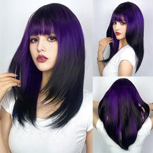 Load image into Gallery viewer, Cosplay False Hair Punk Style Pink Gradient Dark Brown Cosplay Bangs Long Straight Hair Wig Whole Wig Cover