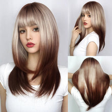 Load image into Gallery viewer, Cosplay False Hair Punk Style Pink Gradient Dark Brown Cosplay Bangs Long Straight Hair Wig Whole Wig Cover
