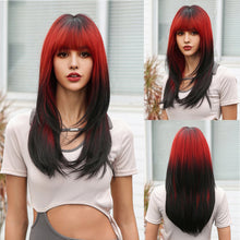 Load image into Gallery viewer, Cosplay False Hair Punk Style Pink Gradient Dark Brown Cosplay Bangs Long Straight Hair Wig Whole Wig Cover