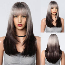 Load image into Gallery viewer, Cosplay False Hair Punk Style Pink Gradient Dark Brown Cosplay Bangs Long Straight Hair Wig Whole Wig Cover