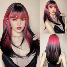 Load image into Gallery viewer, Cosplay False Hair Punk Style Pink Gradient Dark Brown Cosplay Bangs Long Straight Hair Wig Whole Wig Cover