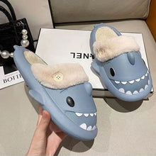 Load image into Gallery viewer, Plush Shark Shaped Cotton Slippers Comfortable Warm Winter Slippers Non-slip Lightweight Indoor Outdoor Couple Slippers