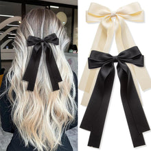 Load image into Gallery viewer, Double Layer Bowknot Ribbon Tassel Ponytail Hair Clip Fashionable Solid Color Long Ribbon Hair Clip Headwear Hair Accessory