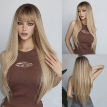 Load image into Gallery viewer, Natural Soft and High Elasticity Colored Wig Cover Synthetic Straight Hair and Bangs for Daily Women Heat Resistant Wig