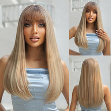Load image into Gallery viewer, Natural Soft and High Elasticity Colored Wig Cover Synthetic Straight Hair and Bangs for Daily Women Heat Resistant Wig