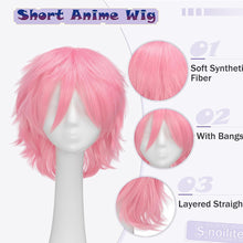 Load image into Gallery viewer, Synthetic Wig Cosplay Wig White Red Green Blue Pink Yellow Hair Short Layer Wig Fake Hair Extension Men Women Party Wig