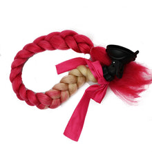 Load image into Gallery viewer, Creative Syntheitc Helmet Pigtails Gradient Ramp Helmet Braids Ponytail Hair with Suction Cup with Bowknot for Motor Bike
