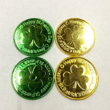 Load image into Gallery viewer, 30Pcs Lucky Shamrock Clover Plastic Pirate Coins for Birthday Irish Saint St. Patrick's Day Theme Party Favors Decoration