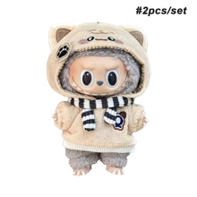 Load image into Gallery viewer, For labubu 15cm Cute Cotton Doll Jacket Two-piece Set Universal Versatile Hooded Sweatshirt Scarf Bone Puppy Paw Print Cat Clothes