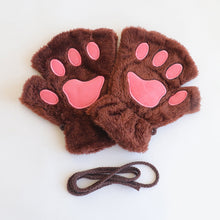 Load image into Gallery viewer, Cute Plush Cat Paw Gloves Thickened Fleece Warm Winterproof Half-finger Gloves Comfortable Soft Fabric Gloves for Adults Children