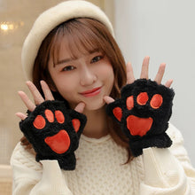 Load image into Gallery viewer, Cute Plush Cat Paw Gloves Thickened Fleece Warm Winterproof Half-finger Gloves Comfortable Soft Fabric Gloves for Adults Children