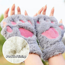 Load image into Gallery viewer, Cute Plush Cat Paw Gloves Thickened Fleece Warm Winterproof Half-finger Gloves Comfortable Soft Fabric Gloves for Adults Children