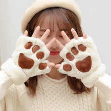 Load image into Gallery viewer, Cute Plush Cat Paw Gloves Thickened Fleece Warm Winterproof Half-finger Gloves Comfortable Soft Fabric Gloves for Adults Children