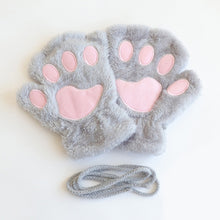Load image into Gallery viewer, Cute Plush Cat Paw Gloves Thickened Fleece Warm Winterproof Half-finger Gloves Comfortable Soft Fabric Gloves for Adults Children