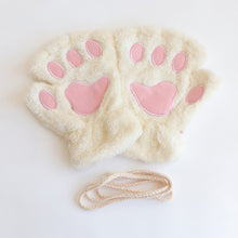 Load image into Gallery viewer, Cute Plush Cat Paw Gloves Thickened Fleece Warm Winterproof Half-finger Gloves Comfortable Soft Fabric Gloves for Adults Children